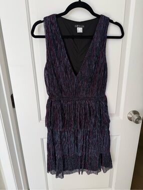 VENUS Multicolor V-Neck Layered Party Dress in Navy, Purple, Pink